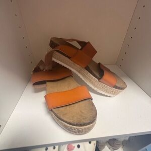 Womens Cognac Platform Espadrille Sandals